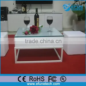 Decorative Rgb Color Glowing Light 3D Led Ottoman,white Plastic Illuminated Square Led End Table thumbnail-1