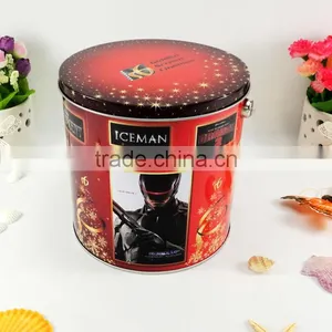Food Grade Big Round Custom Handle Popcorn Tin Box OEM thumbnail-3