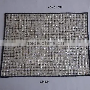 White Mother of Pearl With Black Glass Bead Border Table Mats With Patterns Available in More Colours thumbnail-1