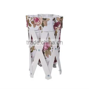White Folding Waste Bin With Wood Stand thumbnail-1