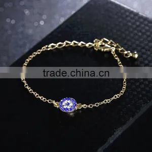 Rhinestone Evil Eye Charm Gold Chain Bracelet thumbnail-6