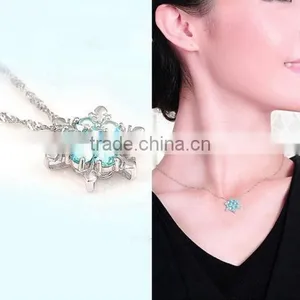 Cheap 2016 New XMAS Gift Blue Crystal Snowflake Frozen Flower Silver Plated Necklace Pendant thumbnail-6