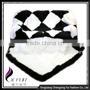 CX-D-118 Promotion Gift Blanket Rabbit Fur Blanket Soft Warm Throw Blanket With Fox Trim thumbnail-4