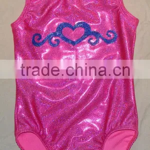 Gymnastics Leotard Fabric Pink Twinkle With Royal Blue Heart thumbnail-1