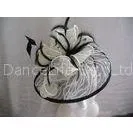 Printed Sinamay Ladies Fascinator Hats Feathers Trim White / Black For Church thumbnail-1