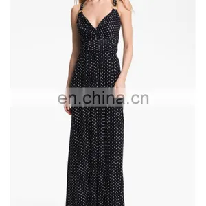 CHEFON Polka Dot Black Halter Maxi Dress thumbnail-1