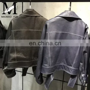 Ladies Latest Fashion Girl Casual Leather Jacket Real Women Leather Jackets thumbnail-5