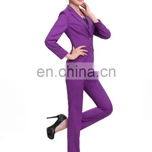 Kangyi Lapel Collar Purple Pant Suit Workwear Long Sleeve Business Office Lady Coat Pant Suit thumbnail-3