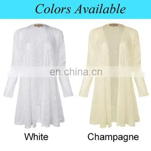 Kate Kasin Long Sleeve Open Front See-Through White Lace Coat Tops Bolero KK000421-2 thumbnail-6