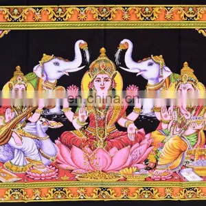 Indian Handmade Ethnic Poster Tapestry Throw Cotton Goddess Lakshmi Design Meditation Wall Hanging Poster thumbnail-2