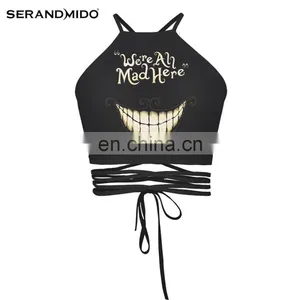 Cheap Black Women Printed Crop Top thumbnail-1