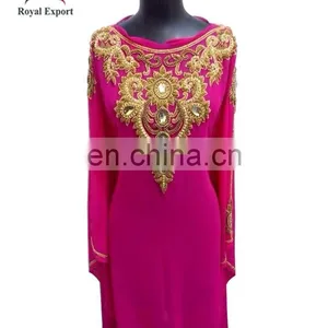 Royals REKFT150 Flowy Chiffon Gold Beadings Embroidered Elegant Long Sleeve Evening Dress Kaftan 2014 2015 thumbnail-1