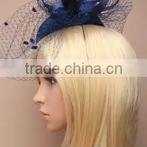 New Coming Fashion Chuch/Races Sinamay Base Top Fascinator Hat With Veil thumbnail-4