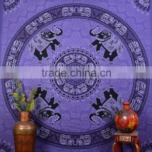 Indian Tapestry Cotton Purple Mandala Elephants Vintage Wall Hanging Art Tapestries Throw Bedsheet thumbnail-1