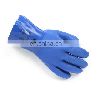 Long Cuff Heavy Duty Cotton Lining Blue PVC Rubber Fully Coated Liquid Chemical Resistant Work Gloves thumbnail-5