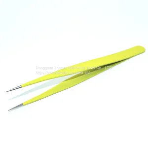 Straight Head Yellow Stainless Steel Tweezers Bird's Nest Hair Picking and Eyelash Beautifying Tool Electronic Mobile Phone Maintenance Curved Tip Straight Head Fine Tip Clip thumbnail-5