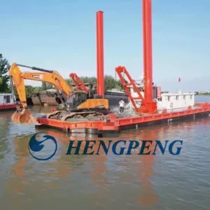 Modular Pontoon Crane Transportation Barge/Floating Working Platform Carrier/Cargo Deck Barge Support Crane Operate Dredging in Inland River Lake thumbnail-2