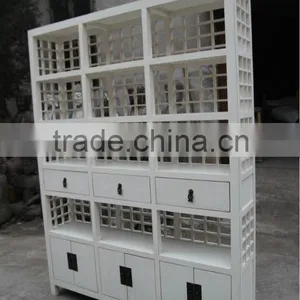 Chinese Antique Reproduction White Wooden Bookshelf thumbnail-1