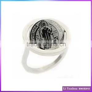 Etched Jesus Crucifix Stainless Steel Rings thumbnail-1