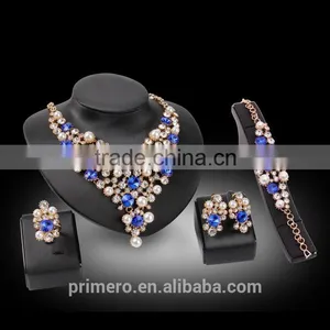 18K Gold Plated Pearl Rhinestone Crystal Necklace Wedding Ring Party Gift Costume Pearl Bridal Jewelry Sets thumbnail-2