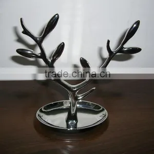 Metal Zinc Shinny Chrome Plated Jewelry Tree and Tray, Jewelry Hanging Tree, Jewelry Holder Tree thumbnail-1