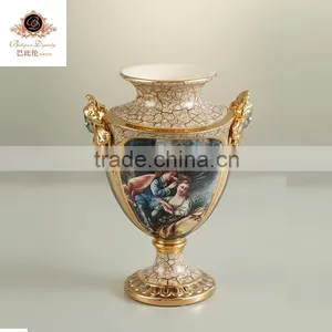 European Decorative Decal Beige Hand Painting Home Decoration Big Marble Green Ceramic Flower Vase,porcelain Vase thumbnail-2