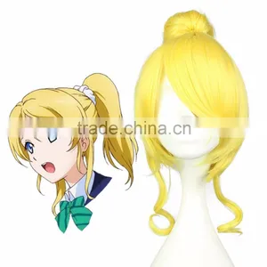 Cosplay Wig Pretty Girl Haistyle 30cm Short Wavy Yellow Synthetic Hair Anime Cosplay Love Live Ayase Eli Wig Pigtail Cosplay Wig thumbnail-1
