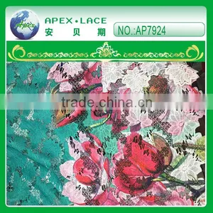 Fashion Flower Printed Multi Color Guipure Lace Fabric/chemical Lace AP7924 thumbnail-1