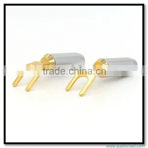 Golden Screw Locking Banana Connector Speaker Spade Fork Plug thumbnail-6