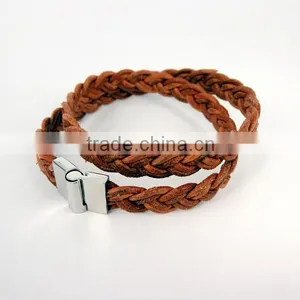 Charm Bracelets Leather Stainless Steel Double Wrap Leather Bracelet Macrame Bracelets thumbnail-5