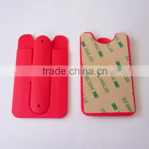 Red Silicone Card Holder Mobile Cell Phone Stand, Promotional Silicone Mobile Phone Stand With Card Holder Wallet, PTP020 thumbnail-1
