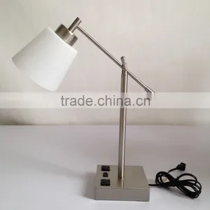 UL CUL Listed Adjustable Brushed Nickel Hotel Desk Light With Electrical Outlet For Bedroom T20282 thumbnail-5