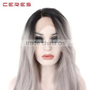 Lace Front Black to Grey Ombre Wig Long Wavy High Temperature Synthetic Wig Supplier's Choice thumbnail-3
