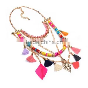 Fashion National Style Mutil Chain Tassels Colorful Beads Chunky Choker Necklace Jewelry thumbnail-4