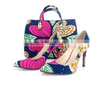 2016 Top Fashion Ankara Fabric African Wax Shoes And Bags Ladies Shoes and Matching Bags African Shoes and Bag Set thumbnail-3