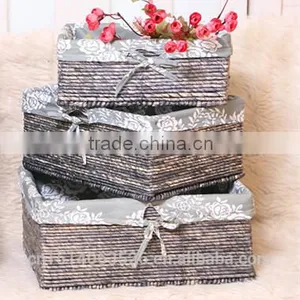 Set of 3 Maize Husk Storage Baskets With Lining -grey thumbnail-1