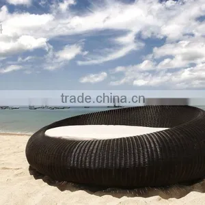 Outdoor PVC Rattan Wicker Black Round Sunbed - Patio Rattan Sun Lounger Furniture thumbnail-1
