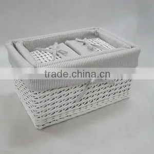 White Half Wicker Basket With Lining thumbnail-1