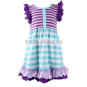 Summer New Design Stripe Ruffle Skirt Wholesale Children's Boutique Clothing Cotton Baby Girls Dress thumbnail-1
