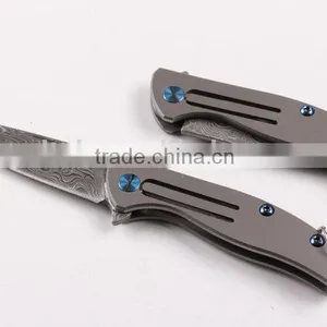 OEM Titanium Alloy Handle Material and Damascus Blade Material Folding Knife thumbnail-3