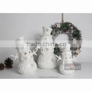 Lovely Christmas Snowman Lanterns Ceramic Snowman Candle Holders thumbnail-1