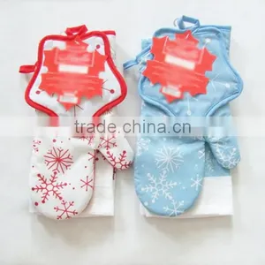 Printed Cotton Kitchen Towel Set Pot Holder Oven Mitten China Supplier Christmas Kitchen Set thumbnail-5
