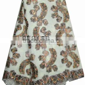 African Organza Lace With Sequins Embroidery CL8158-1brown thumbnail-1