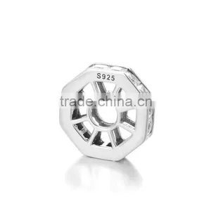 X245 Wholesale Silver Wheel Spacer Charm,925 Silver Crystal Charms Fit Bracelet thumbnail-2