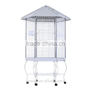 Pawhut 44"L Hexagonal Aviary Bird Flight Cage - Gray/White thumbnail-2