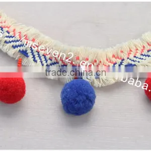 Newest Arrival Colorful 6.5cm Width Handmade Cotton Pom Pom Lace Trims thumbnail-3