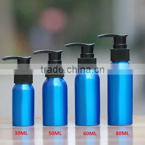 Wholesale 30ML-500ML Blue Aluminum Bottle With Lotion Pump for Cosmetic Packaging Aluminum Pump Bottle thumbnail-2