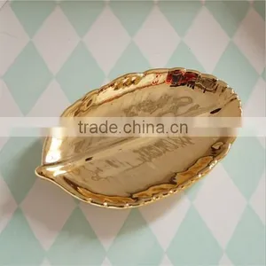 Table Top Decorative Small Ceremic Golden Leaf Tray thumbnail-5
