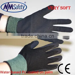 NMSAFETY 15 Gauge Knitted Nylon Coated Black Water Based PU Gloves/working Water Based PU Gloves/safety Working Gloves thumbnail-1