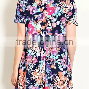 India Boutique Wholesale Dress 95% POLYESTER 5% SPANDEX FLORAL PRINT TRAPEZE TEE DRESS Beach Wear Tunic thumbnail-4